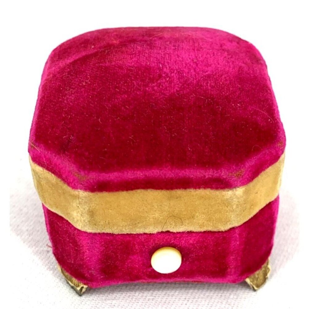 Ring Presentation Jewelry Pink Velvet MOP Push Button Metal Feet Antique 1.5"